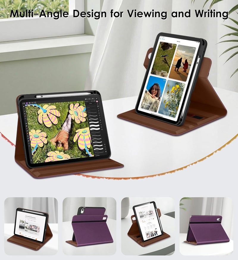 DTTO for iPad A16 Case, iPad 11th / 10th Generation Case (2025/2022), 360 Degree Rotating Premium Leather Folio Stand Cover with Pencil Holder, Purple - Image 2